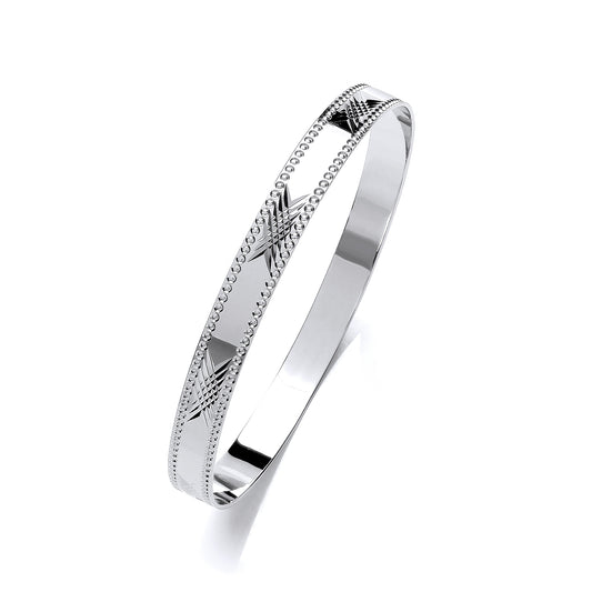 Silver Rhodium Plated Diamond Cut Slave Bangle 60x60