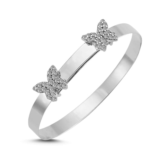 Silver Childs CZ Double Butterfly Expandable Bangle