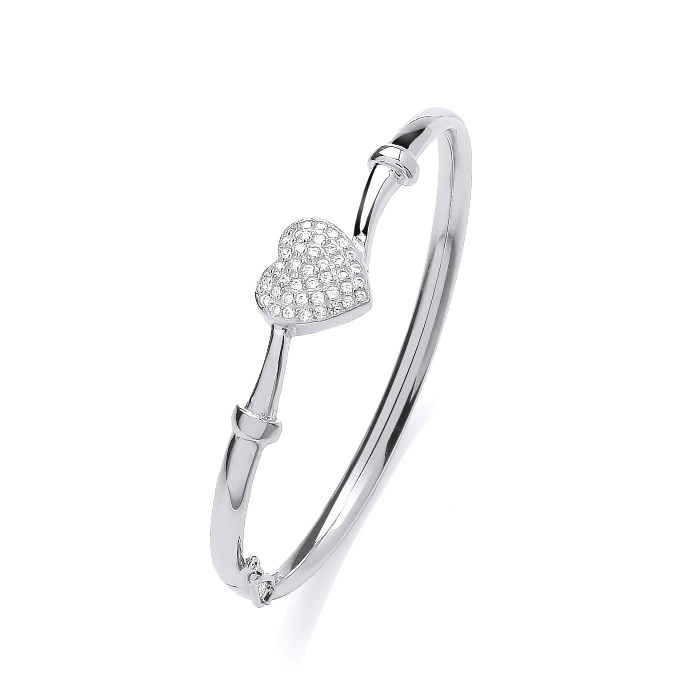 Silver CZ Accented Heart Childs Bangle