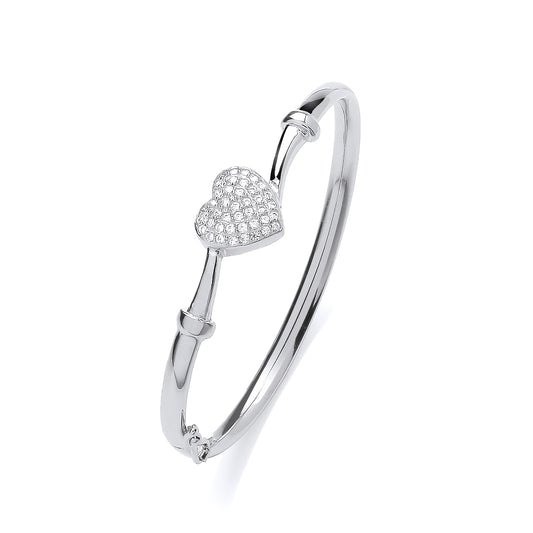 Silver CZ Accented Heart Childs Bangle