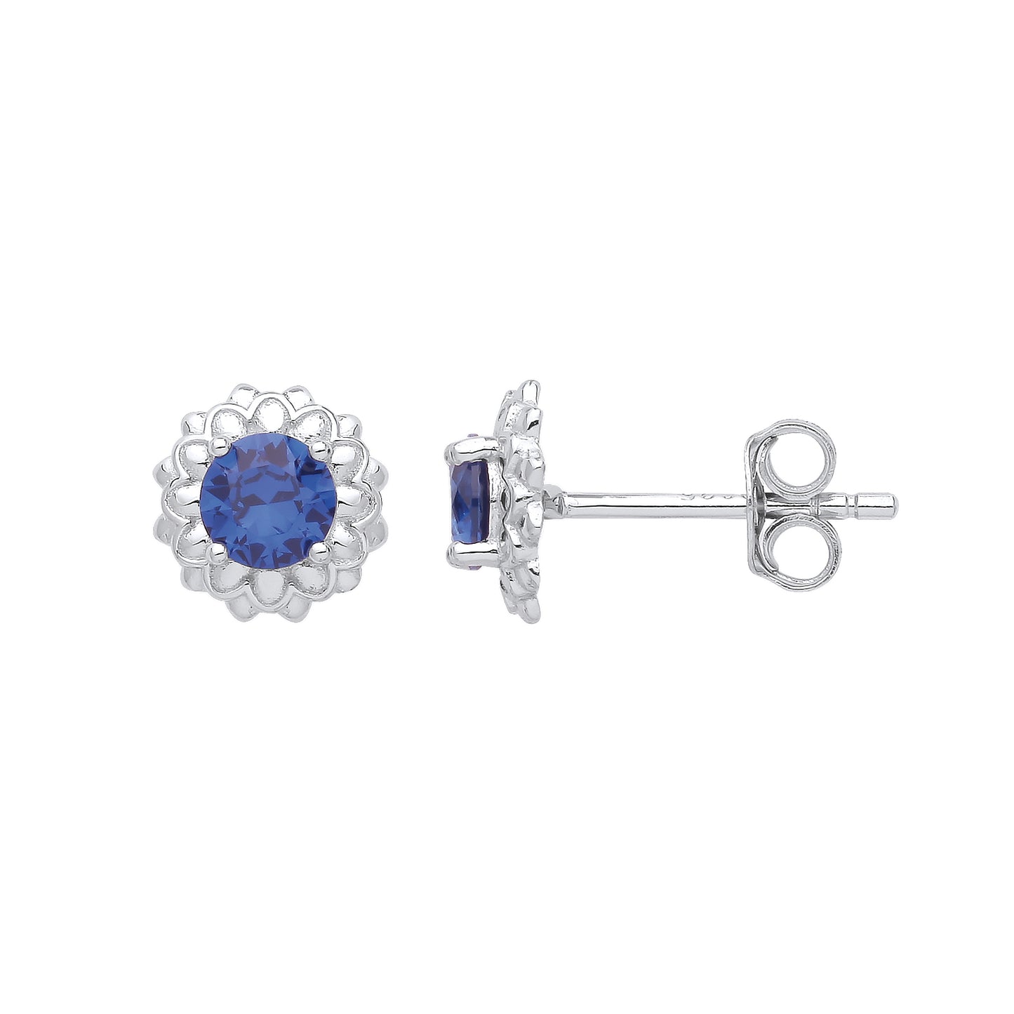 Silver CZ & Sapphire Stud Earrings