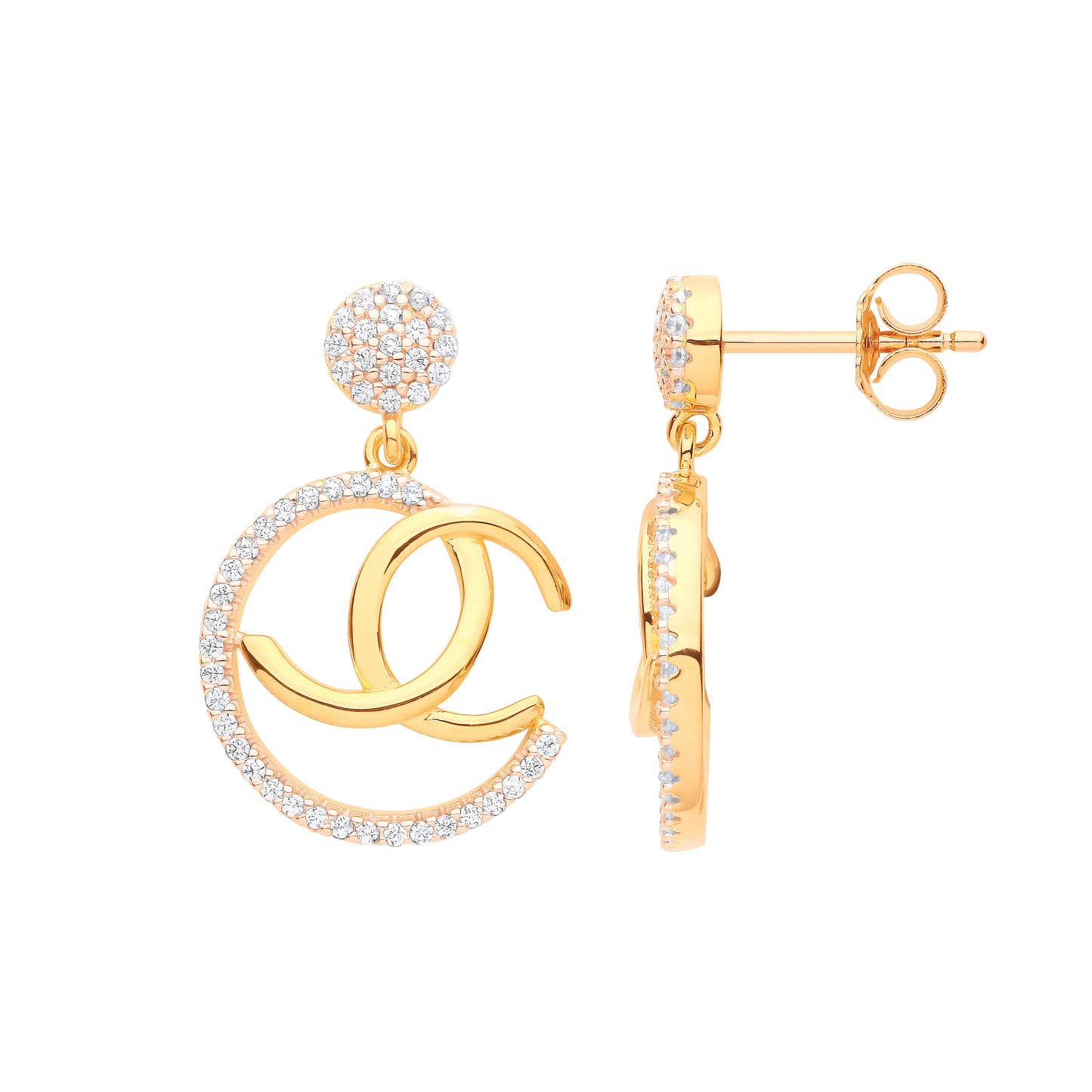 Drop Gold Plated CZ Fancy Drop Earrings