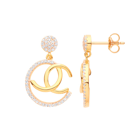 Drop Gold Plated CZ Fancy Drop Earrings