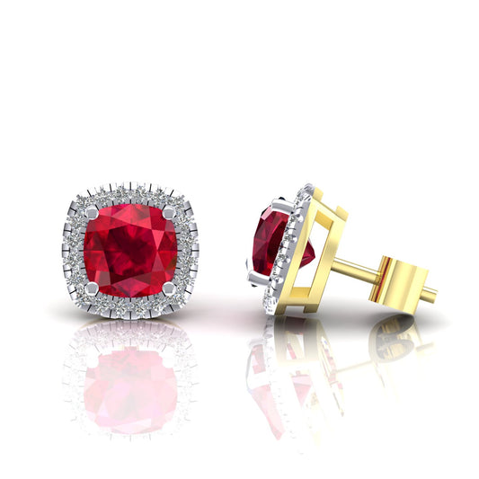 9CT Y/G CZ Clawset Studs With Ruby Stone Centre