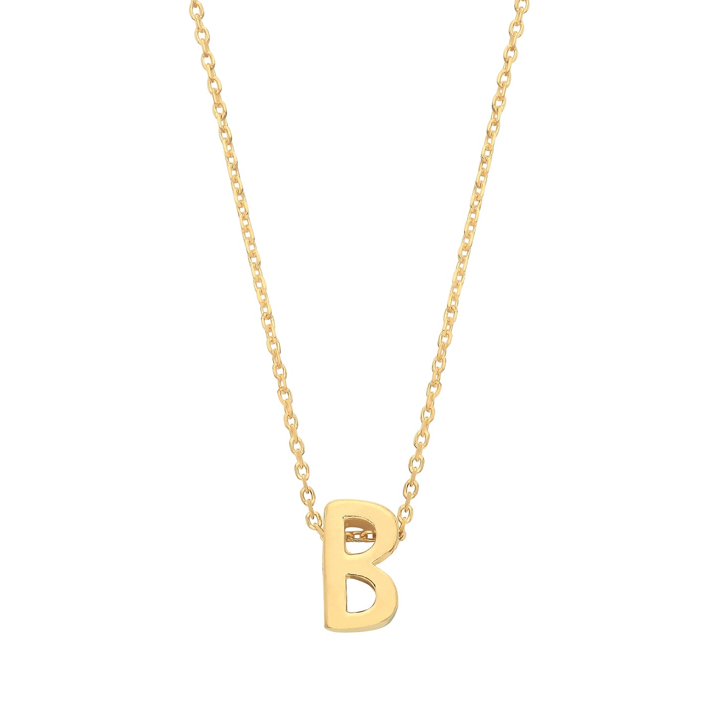 9ct Gold Plain Initial Pendant With Fine 17" Trace Chain