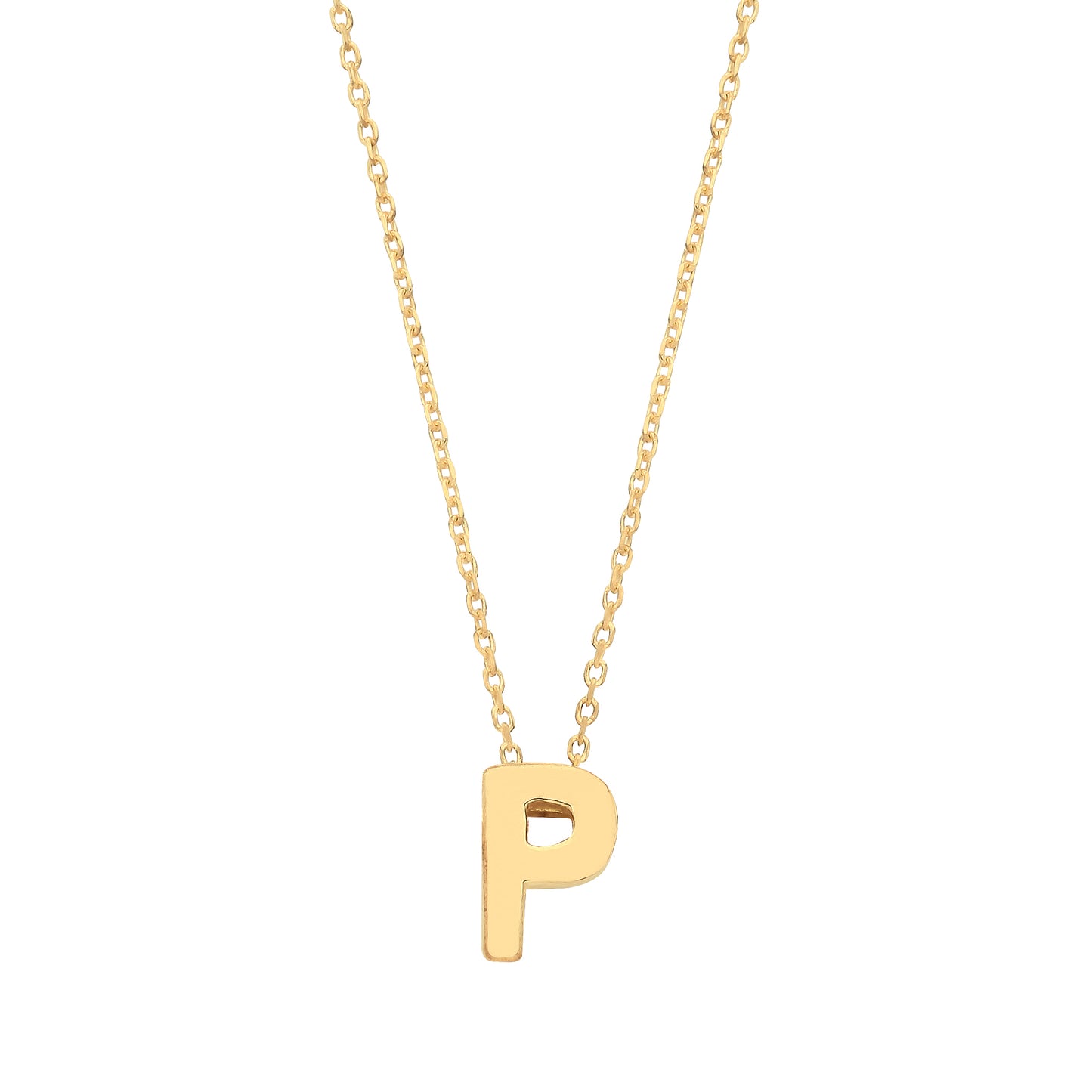 9ct Gold Plain Initial Pendant With Fine 17" Trace Chain