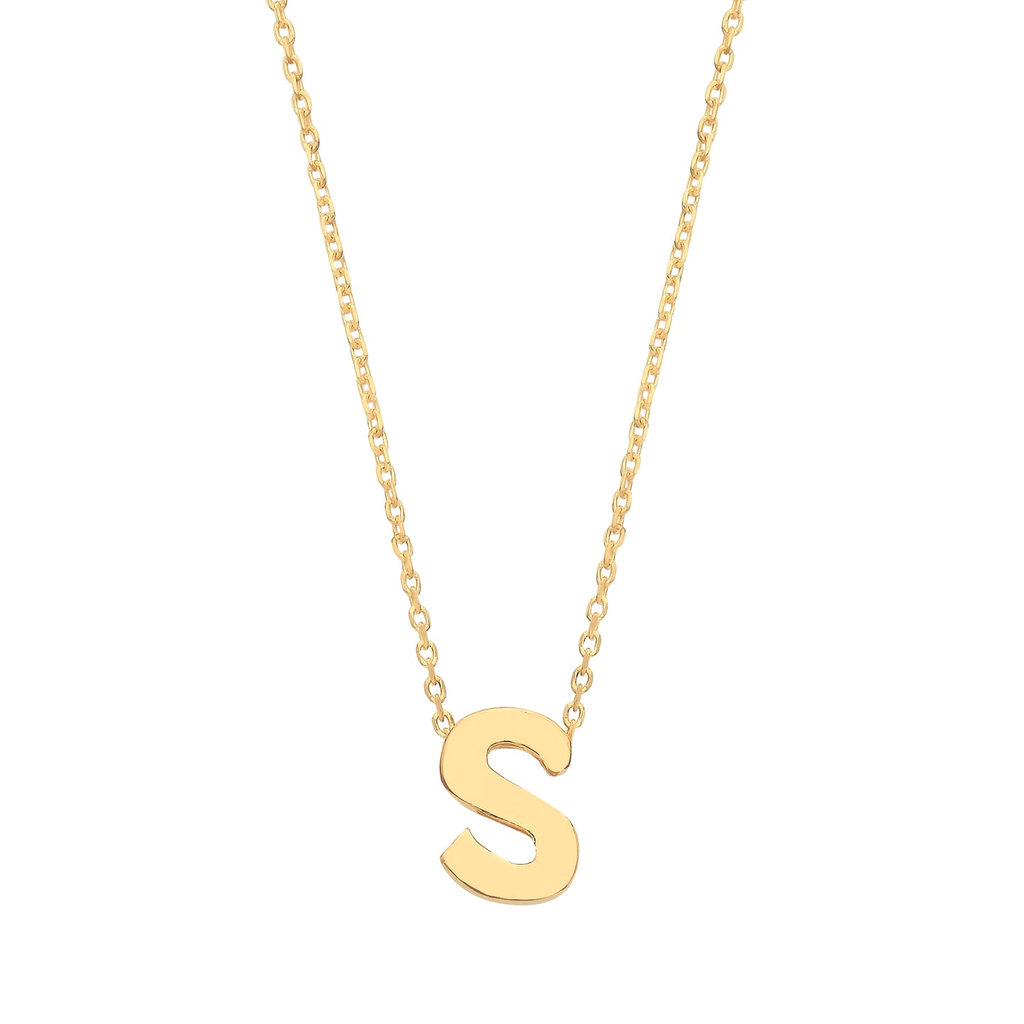 9ct Gold Plain Initial Pendant With Fine 17" Trace Chain