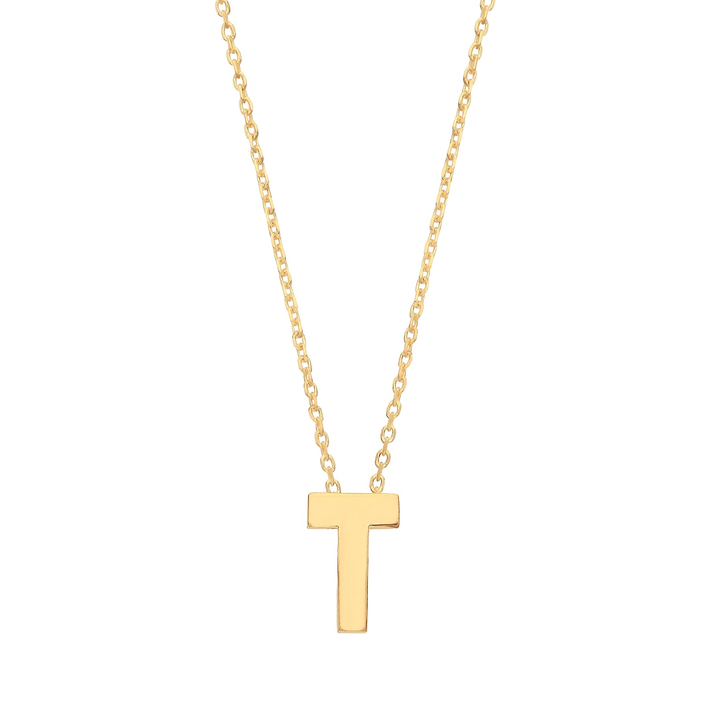 9ct Gold Plain Initial Pendant With Fine 17" Trace Chain