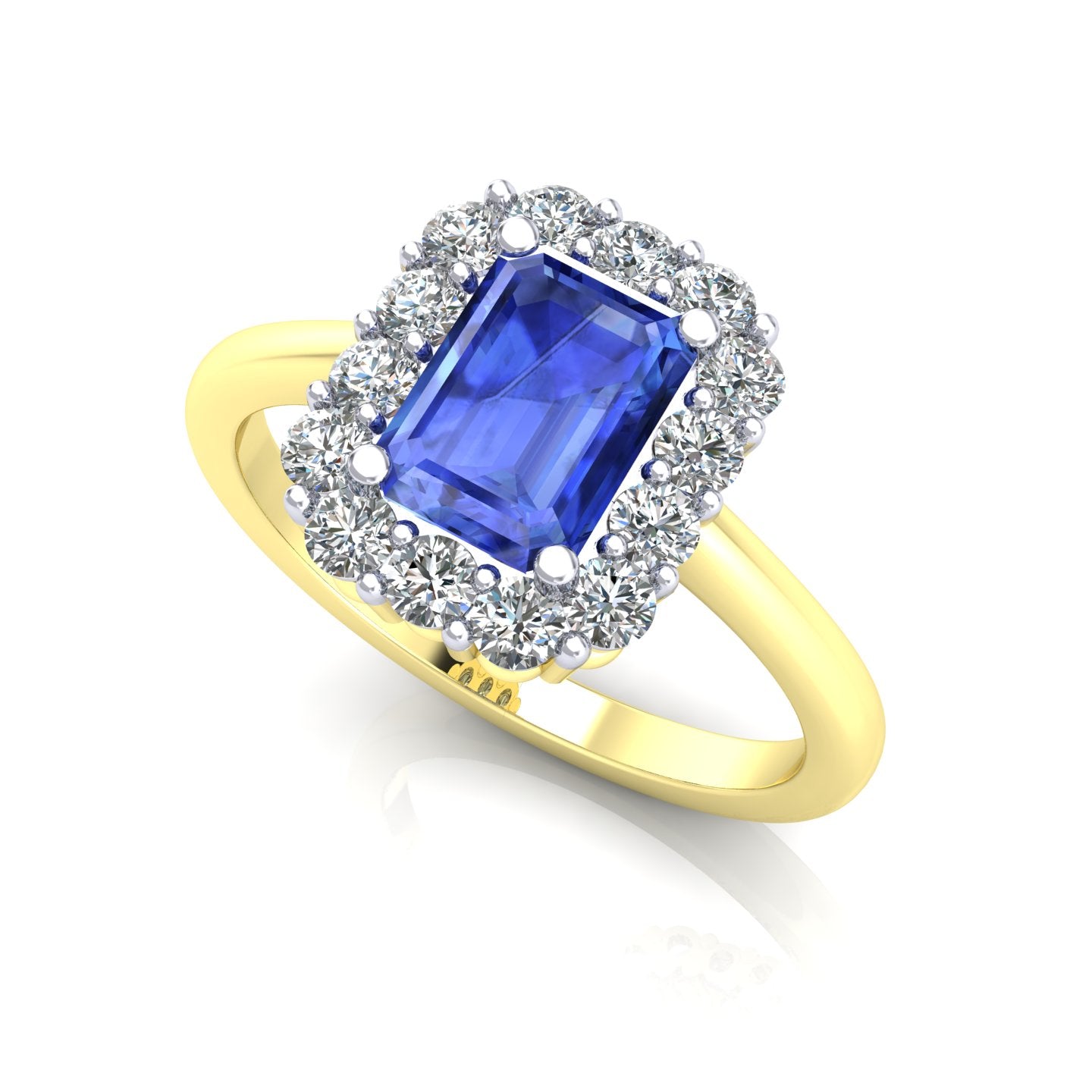 9ct Y/G Rhodium Plated White & Sapphire Cubic Zirconia Ring