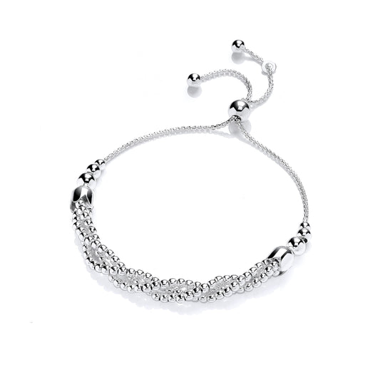 Adjustable Silver Twisted Popcorn Link Adjustable Bracelet