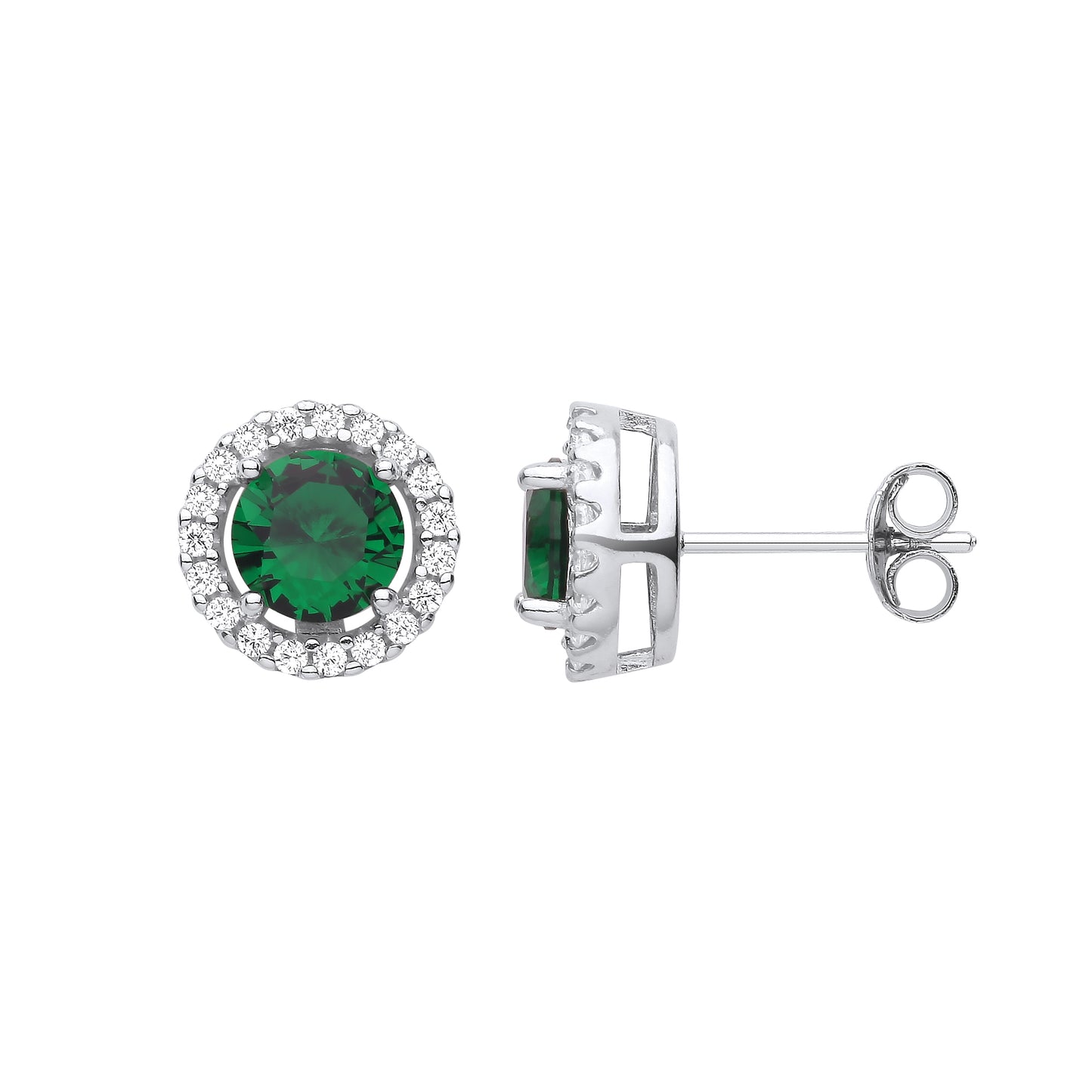 Silver Cubic Zirconia Emerald Cluster Stud Earrings