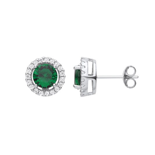 Silver Cubic Zirconia Emerald Cluster Stud Earrings