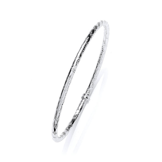 Silver Platinum Plate Diamond Cut Slave Bangle