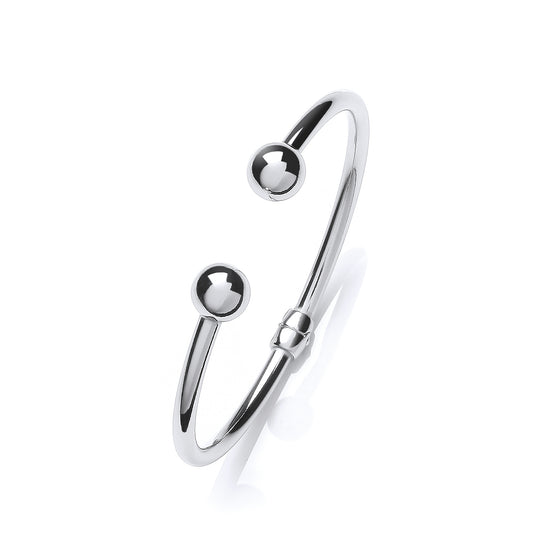 Silver Platinum Plate Hinged Plain Torque Bangle