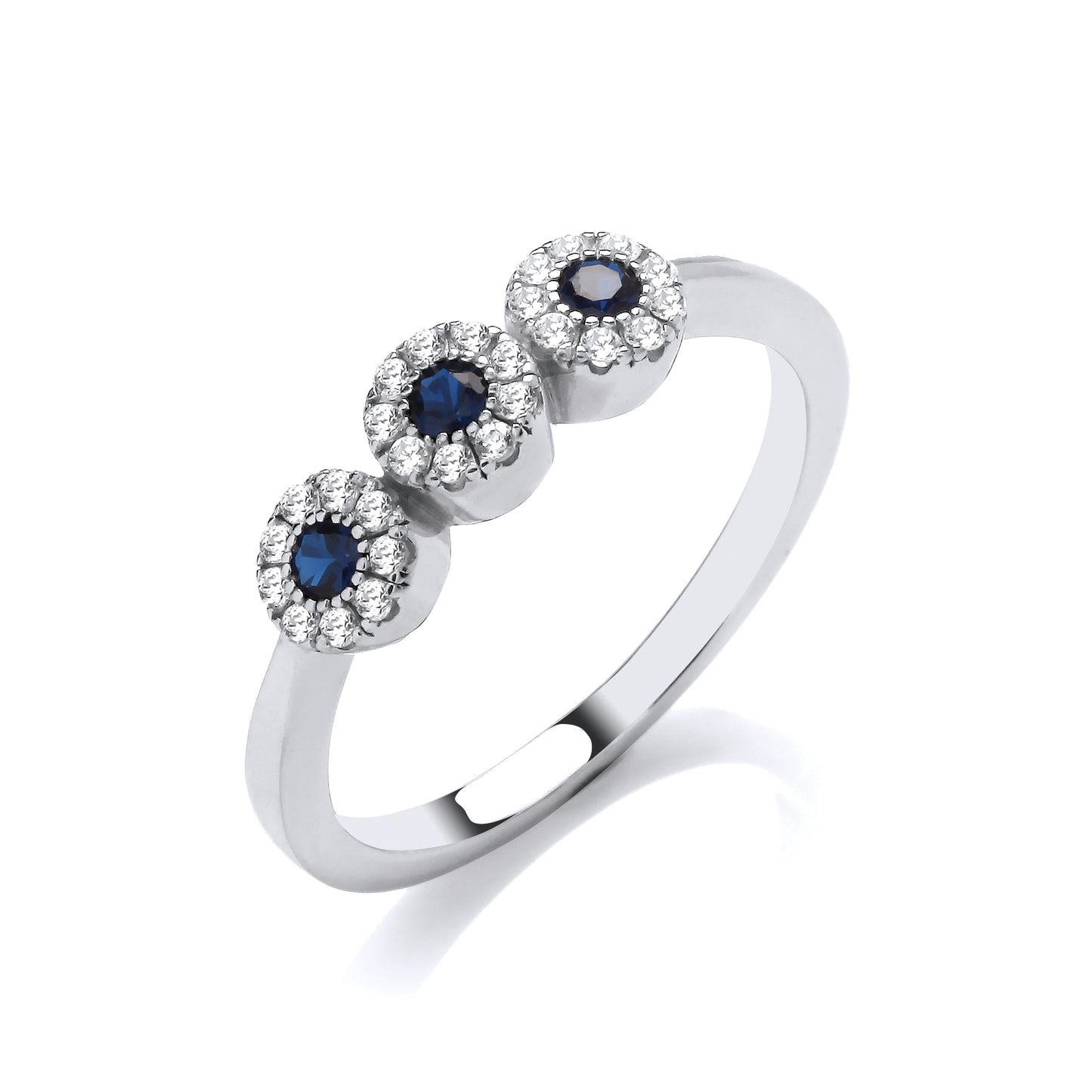 Silver Triple Circle CZ & Sapphire Fancy Ring