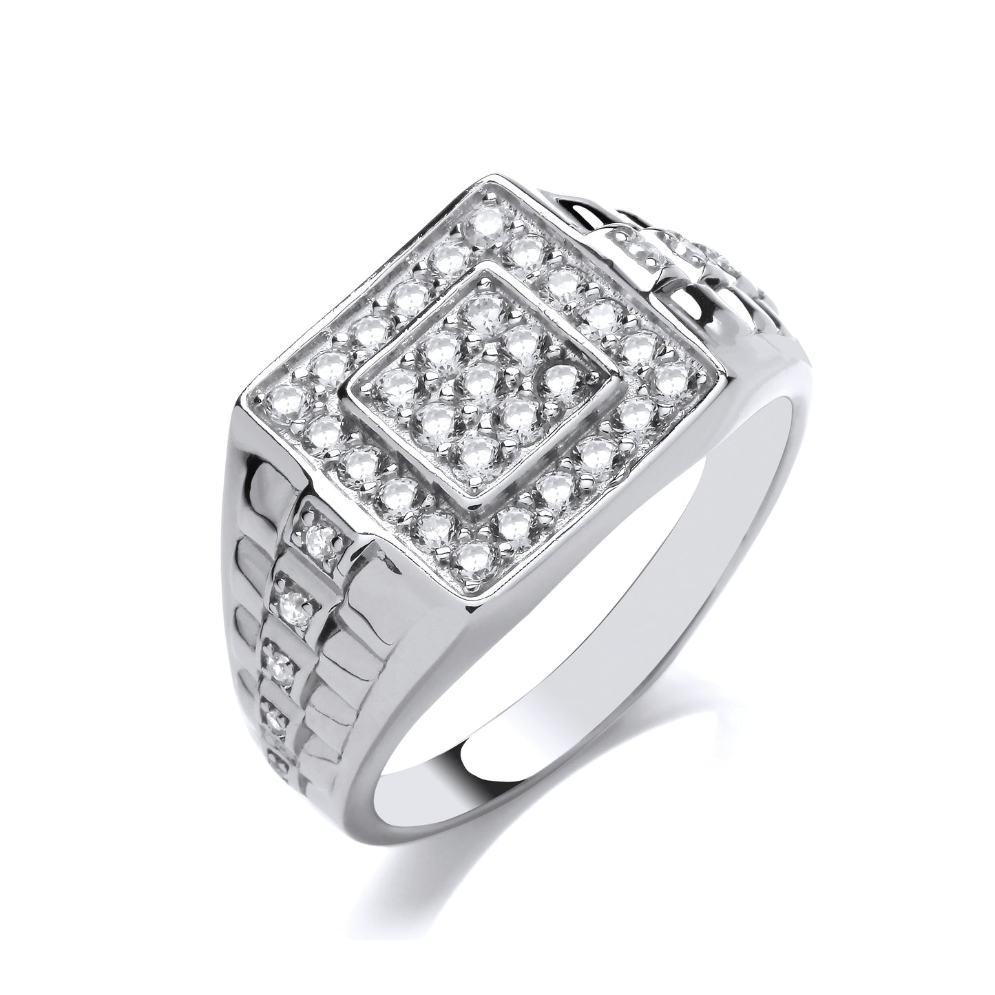 Silver CZ Gents Signet Ring With Watch Strap Design