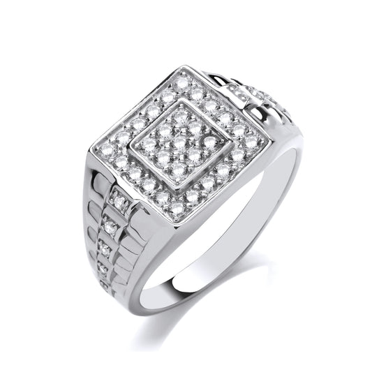 Silver CZ Gents Signet Ring With Watch Strap Design